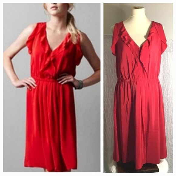 Ann Taylor Loft NWT 100% Silk Ruffled  Dress Size 8 - Picture 1 of 9